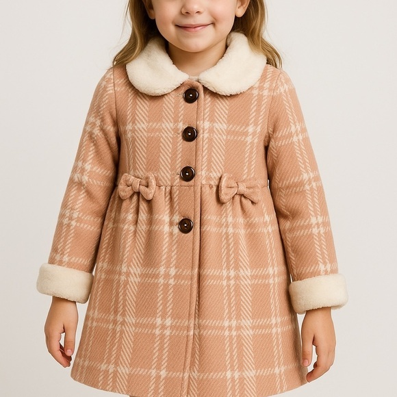 Tahari Other - Tahari Girls' Pink Plaid Faux Fur Collar Dress Coat (1096)